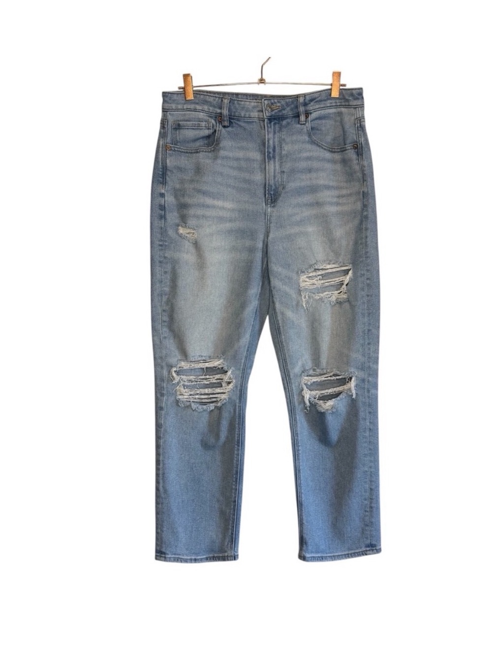 American Eagle Mom Straight Jean High Rise Distressed Size 12 Regular